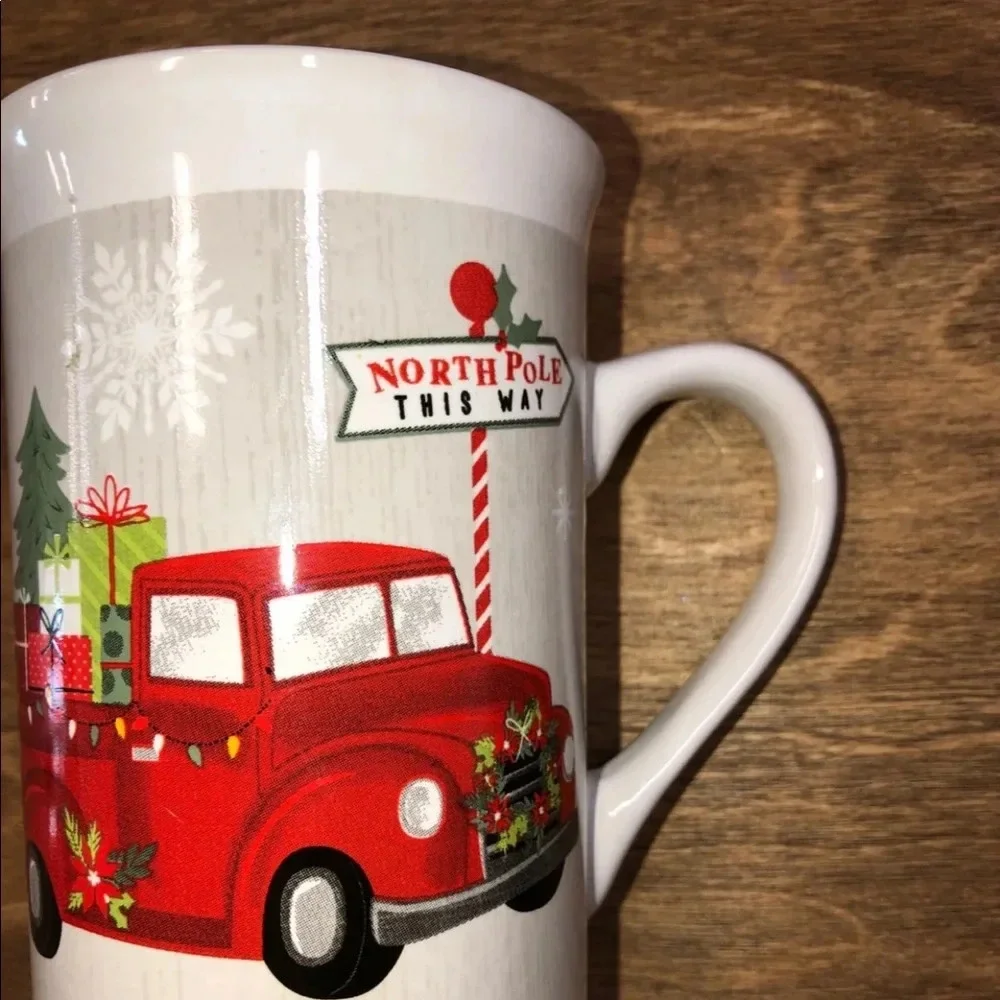 Christmas North Pole this way red chevy truck coffee mug